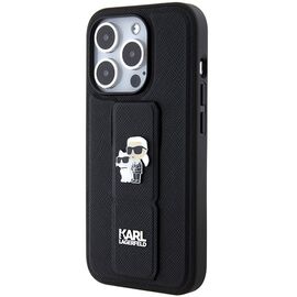 Karl Lagerfeld Gripstand Saffiano Karl&amp;Choupette Pins case for iPhone 15 Pro Max - black - Apple Cases - Cases - Techbox