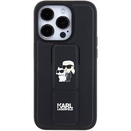 Karl Lagerfeld Gripstand Saffiano Karl&amp;Choupette Pins case for iPhone 15 Pro Max - black - Apple Cases - Cases - Techbox