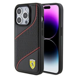 Ferrari Perforated Waves Metal Logo case for iPhone 15 Pro - black | Techbox