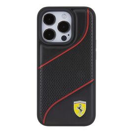 Ferrari Perforated Waves Metal Logo case for iPhone 15 Pro - black | Techbox