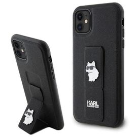 Karl Lagerfeld Gripstand Saffiano Choupette Pins Case for iPhone 11 / Xr - Black - Uncategorized Cases (2) - Cases - Techbox