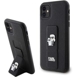 Karl Lagerfeld Gripstand Saffiano Karl&amp;Choupette Pins case for iPhone 11 / Xr - black - Uncategorized Cases (2) - Cases - Techbox
