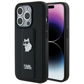 Karl Lagerfeld Gripstand Saffiano Choupette Pins case for iPhone 14 Pro - black - Apple Cases - Cases - Techbox