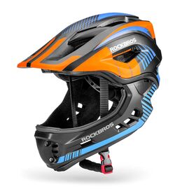 Rockbros TT-32SOBL-S children's bicycle helmet with removable chinbar, size S - black and orange | Techbox