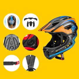 Rockbros TT-32SOBL-S children's bicycle helmet with removable chinbar, size S - black and orange | Techbox