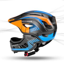 Rockbros TT-32SOBL-S children's bicycle helmet with removable chinbar, size S - black and orange | Techbox