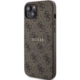 Guess 4G Collection Leather Metal Logo MagSafe Case for iPhone 15 Plus / 14 Plus - Brown | Techbox
