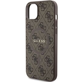 Guess 4G Collection Leather Metal Logo MagSafe Case for iPhone 15 Plus / 14 Plus - Brown | Techbox