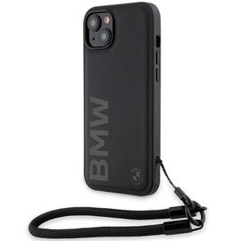 BMW Signature Leather Wordmark Cord Case for iPhone 15/14/13 - Black | Techbox