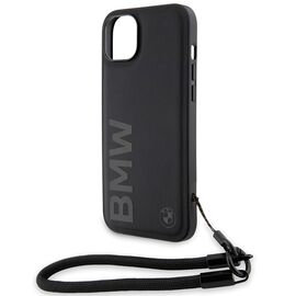 BMW Signature Leather Wordmark Cord Case for iPhone 15/14/13 - Black | Techbox
