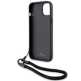BMW Signature Leather Wordmark Cord Case for iPhone 15/14/13 - Black | Techbox