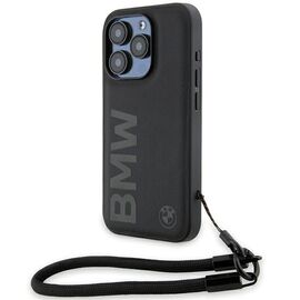 BMW Signature Leather Wordmark Cord case for iPhone 15 Pro - black | Techbox