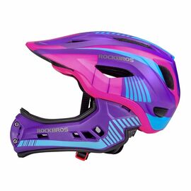 Rockbros TT-32SBPP-M children's bicycle helmet with removable chinbar, size M - purple-pink | Techbox