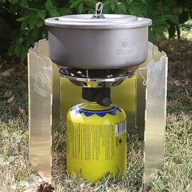Wind shield for a camping stove burner - silver