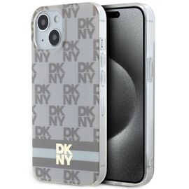 DKNY IML Checkered Mono Pattern &amp; Printed Stripes MagSafe case for iPhone 15 / 14 / 13 - beige | Techbox