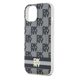 DKNY IML Checkered Mono Pattern &amp; Printed Stripes MagSafe Case for iPhone 15/14/13 - Black | Techbox