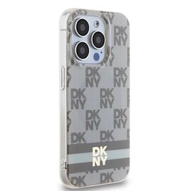 DKNY IML Checkered Mono Pattern &amp; Printed Stripes MagSafe case for iPhone 15 Pro - beige | Techbox
