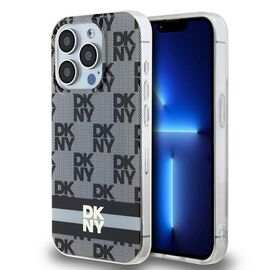 DKNY IML Checkered Mono Pattern &amp; Printed Stripes MagSafe Case for iPhone 15 Pro - Black | Techbox