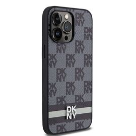 DKNY Leather Checkered Mono Pattern &amp; Printed Stripes Case for iPhone 14 Pro Max - Black - Apple Cases - Cases - Techbox
