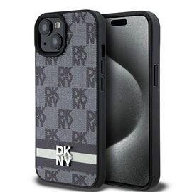 DKNY Leather Checkered Mono Pattern &amp; Printed Stripes Case for iPhone 15/14/13 - Black - Apple Cases - Cases - Techbox