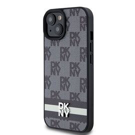 DKNY Leather Checkered Mono Pattern &amp; Printed Stripes Case for iPhone 15/14/13 - Black - Apple Cases - Cases - Techbox