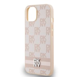 DKNY Leather Checkered Mono Pattern &amp; Printed Stripes case for iPhone 15 / 14 / 13 - pink - Apple Cases - Cases - Techbox