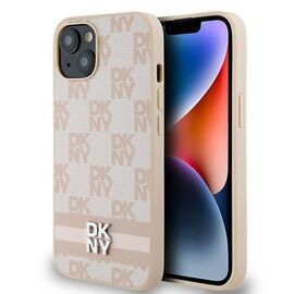 DKNY Leather Checkered Mono Pattern &amp; Printed Stripes case for iPhone 15 / 14 / 13 - pink - Apple Cases - Cases - Techbox