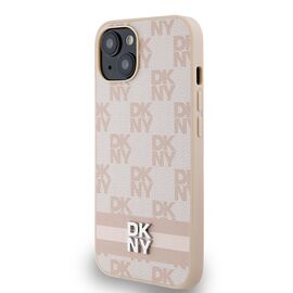 DKNY Leather Checkered Mono Pattern &amp; Printed Stripes case for iPhone 15 / 14 / 13 - pink - Apple Cases - Cases - Techbox
