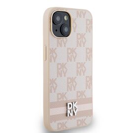 DKNY Leather Checkered Mono Pattern &amp; Printed Stripes case for iPhone 15 / 14 / 13 - pink - Apple Cases - Cases - Techbox