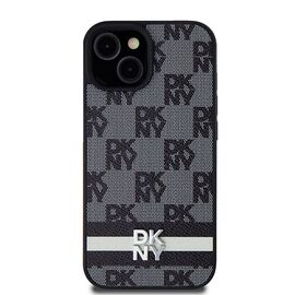 DKNY Leather Checkered Mono Pattern &amp; Printed Stripes Case for iPhone 15 Plus / 14 Plus - Black | Techbox