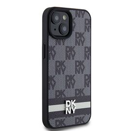 DKNY Leather Checkered Mono Pattern &amp; Printed Stripes Case for iPhone 15 Plus / 14 Plus - Black | Techbox