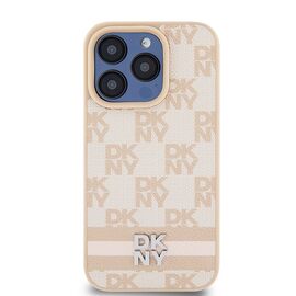 DKNY Leather Checkered Mono Pattern &amp; Printed Stripes case for iPhone 15 Pro Max - pink | Techbox