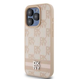 DKNY Leather Checkered Mono Pattern &amp; Printed Stripes case for iPhone 15 Pro - pink - Apple Cases - Cases - Techbox