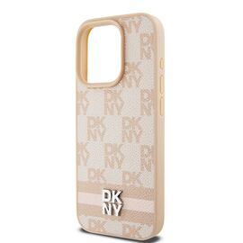DKNY Leather Checkered Mono Pattern &amp; Printed Stripes case for iPhone 15 Pro - pink - Apple Cases - Cases - Techbox