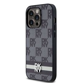 DKNY Leather Checkered Mono Pattern &amp; Printed Stripes iPhone 14 Pro Case - Black - Uncategorized Cases (2) - Cases - Techbox
