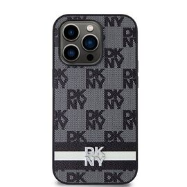 DKNY Leather Checkered Mono Pattern &amp; Printed Stripes iPhone 14 Pro Case - Black - Uncategorized Cases (2) - Cases - Techbox