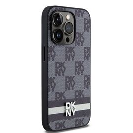 DKNY Leather Checkered Mono Pattern &amp; Printed Stripes iPhone 14 Pro Case - Black - Uncategorized Cases (2) - Cases - Techbox