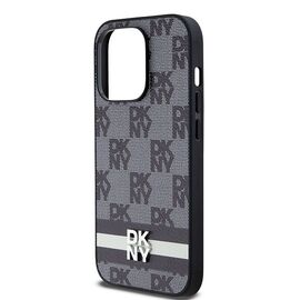 DKNY Leather Checkered Mono Pattern &amp; Printed Stripes iPhone 14 Pro Case - Black - Uncategorized Cases (2) - Cases - Techbox