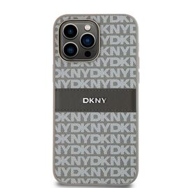 DKNY Leather Mono Stripe &amp; Metal Logo case for iPhone 14 Pro - beige | Techbox
