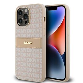 DKNY Leather Mono Stripe &amp; Metal Logo case for iPhone 14 Pro - pink | Techbox