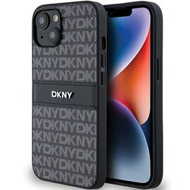 DKNY Leather Mono Stripe &amp; Metal Logo Case for iPhone 15/14/13 - Black - Apple Cases - Cases - Techbox