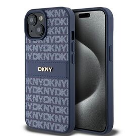 DKNY Leather Mono Stripe &amp; Metal Logo case for iPhone 15 / 14 / 13 - blue - Apple Cases - Cases - Techbox