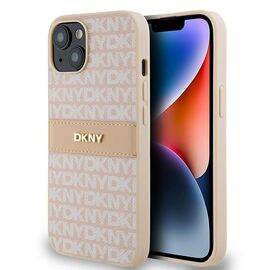 DKNY Leather Mono Stripe &amp; Metal Logo case for iPhone 15 / 14 / 13 - pink - Apple Cases - Cases - Techbox