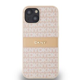 DKNY Leather Mono Stripe &amp; Metal Logo case for iPhone 15 / 14 / 13 - pink - Apple Cases - Cases - Techbox