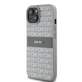 DKNY Leather Mono Stripe &amp; Metal Logo case for iPhone 15 Plus / 14 Plus - beige | Techbox