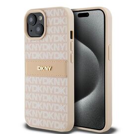 DKNY Leather Mono Stripe &amp; Metal Logo Case for iPhone 15 Plus / 14 Plus - Pink | Techbox