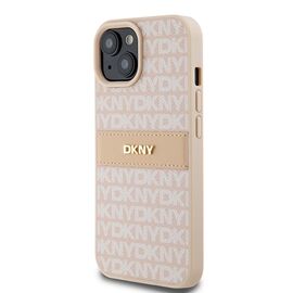 DKNY Leather Mono Stripe &amp; Metal Logo Case for iPhone 15 Plus / 14 Plus - Pink | Techbox