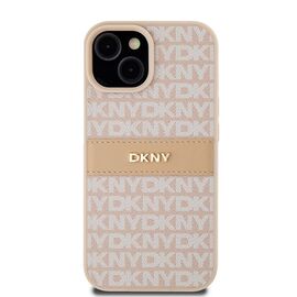 DKNY Leather Mono Stripe &amp; Metal Logo Case for iPhone 15 Plus / 14 Plus - Pink | Techbox