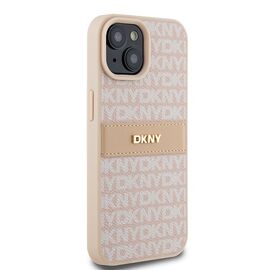 DKNY Leather Mono Stripe &amp; Metal Logo Case for iPhone 15 Plus / 14 Plus - Pink | Techbox