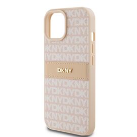 DKNY Leather Mono Stripe &amp; Metal Logo Case for iPhone 15 Plus / 14 Plus - Pink | Techbox